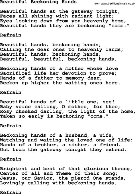 Catholic Hymns Song Beautiful Beckoning Hands Lyrics And Pdf