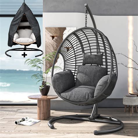 Amazon SereneLife Hanging Egg Chair With Stand Indoor Outdoor