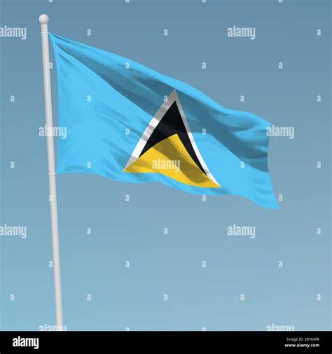 Waving Flag Of Saint Lucia On Flagpole Template For Independence Day