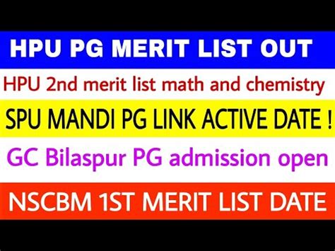 HPU Msc Merit List Out Spu Pg Admission Link Active Hpu B Ed Merit List