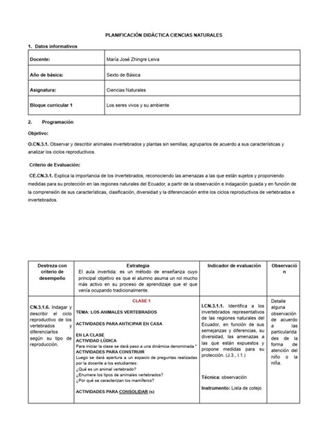 Planificación Ciencias Naturales Pdf Enseñando Ciencia Cognitiva