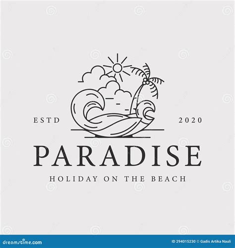 Beach Island Logo Line Art Vector Illustration Template Graphic Design