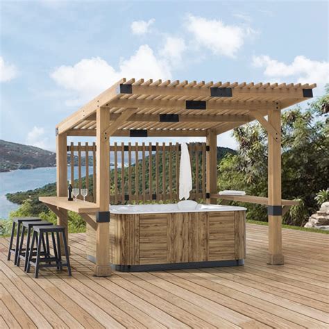 Sunjoy Ft X Ft Cedar Wood Framed Hot Tub Gazebo With Steel