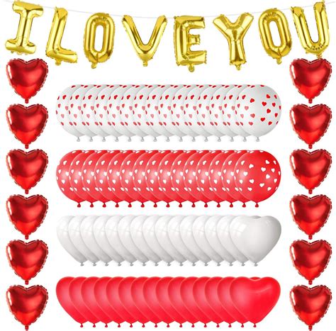 MIAHART I Love You Balloons Valentine Balloons Kit 12 Red Heart Foil