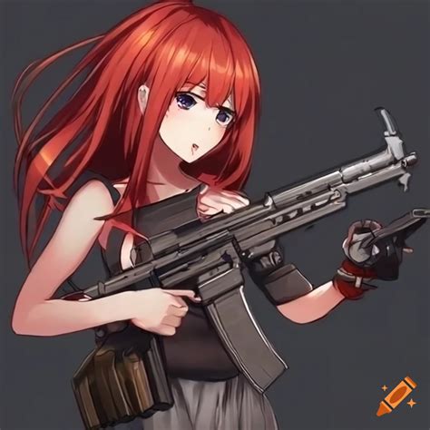 Cute Red Haired Anime Girl Holding A Gun On Craiyon