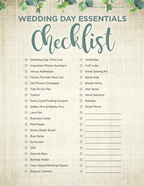 Wedding Day Checklist Printable