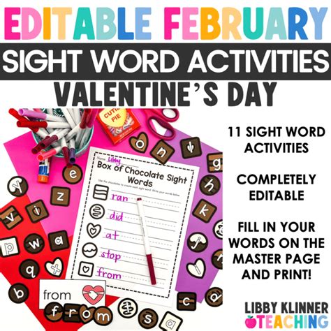 Editable Valentine S Day Sight Word Activities February Sight Words Libby Klinner Teaching