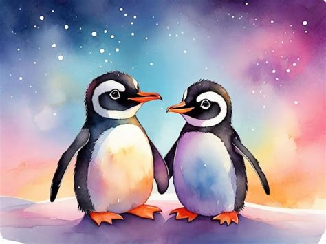 Premium Photo A Painting Of Two Penguins With The Words Love On The