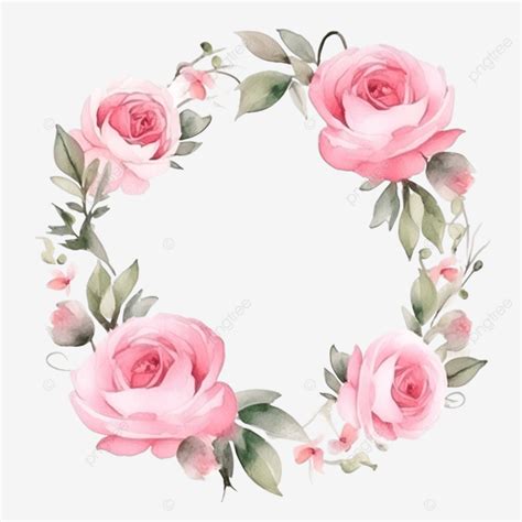 Watercolor Pink Rose Flower Bouquet Wreath Frame Paper Background