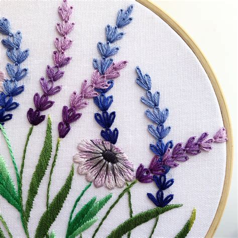 Lavender And White Daisy Hand Embroidery Pattern Video Etsy Tutorial