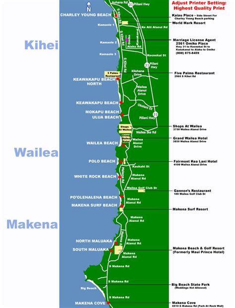 Maui Map South Side Beaches Makena Kihei Wailea Maui Wedding