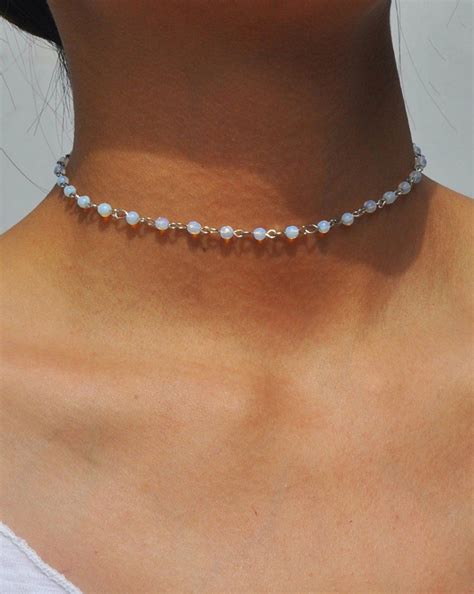 Evelyn Dainty Opal Bead Choker Necklace In Silver Or Gold Mybodiart