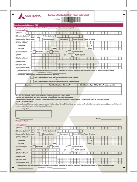 Fatca Crs Declaration Form Individual Pdf Identity Document Government And Personhood