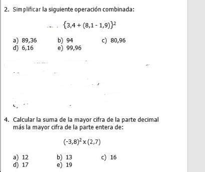 Necesito Esas Dos No Solo Pongan El Resultado Sino Tambi N La Operaci N