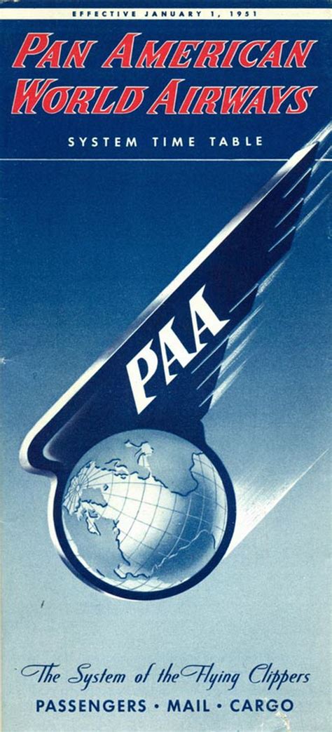 Pan American World Airways Vintage Airline Timetable From 1951