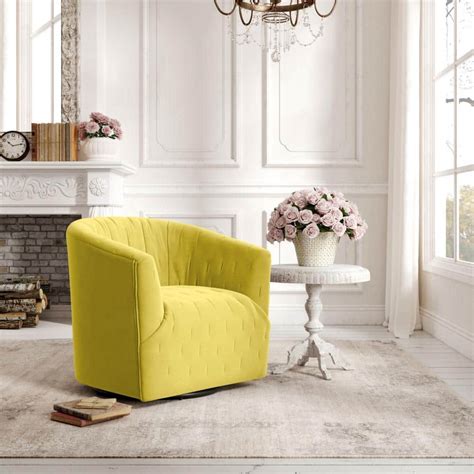 HomeRoots Amelia 30 7 In Yellow Velvet Barrel Chair 2000533980 The