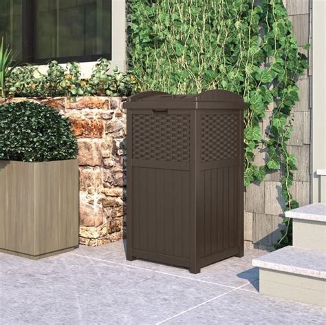 Suncast 30 Gallon Resin Wicker Outdoor Trash Hideaway Container