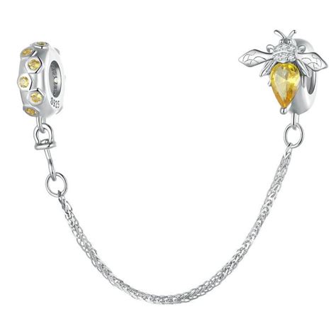 Honey Bee Safety Chain Pendant Dangle Charm With Cubic Zirconia