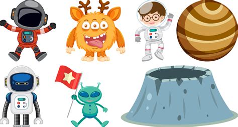 Set of space cartoon characters and objects 12404042 Vector Art at Vecteezy