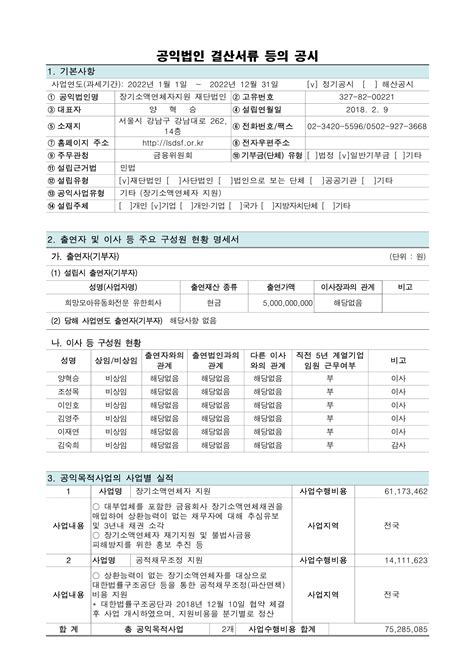 2022년도 공익법인 결산서류 등 공시