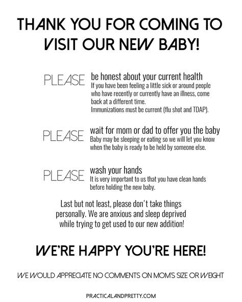 Newborn Visitor Instructions Printable Artofit