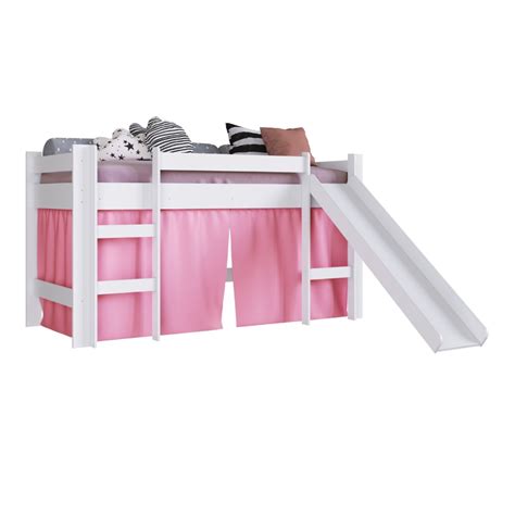 Cama Infantil Elevada Escorregador Completa Móveis Branca Rosa