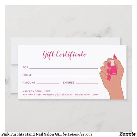 Pink Fuschia Modern Nail Salon Gift Certificate Zazzle Manicure