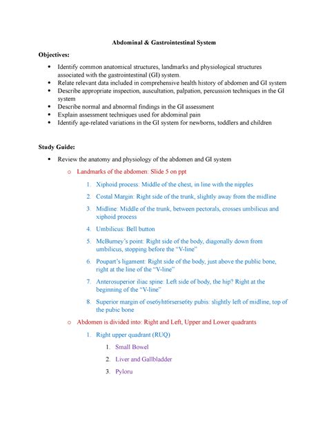 Health Assessment Ch 13 Notes Abdominal Gastrointestinal System