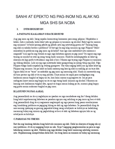 Doc Sanhi At Epekto Ng Pag Inom Ng Alak Ng Mga Shs Sa Ncba