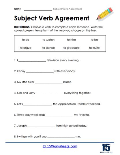 Subject Verb Agreement Worksheets - 15 Worksheets.com