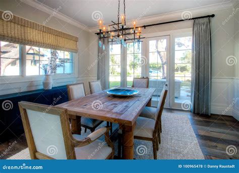 Modern Home Dining Room with Wood Table Stock Photo - Image of ...