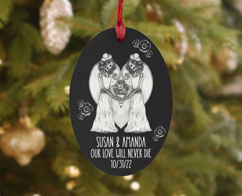 Personalized Same Sex Couple Gothic Wedding Ornament Gay Wedding Gift Lesbian Wedding Wood