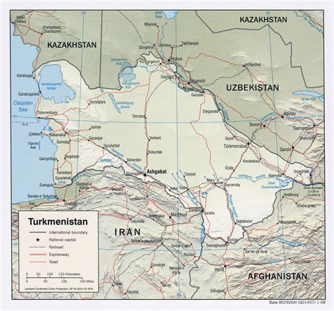 Detailed Road And Relief Map Of Turkmenistan Turkmenistan Detailed