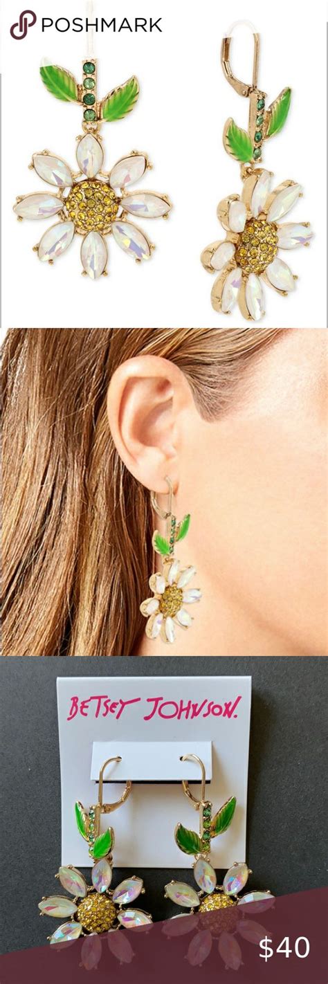 Betsey Johnson Crystal Daisy Drop Dangle Earrings Statement Earrings