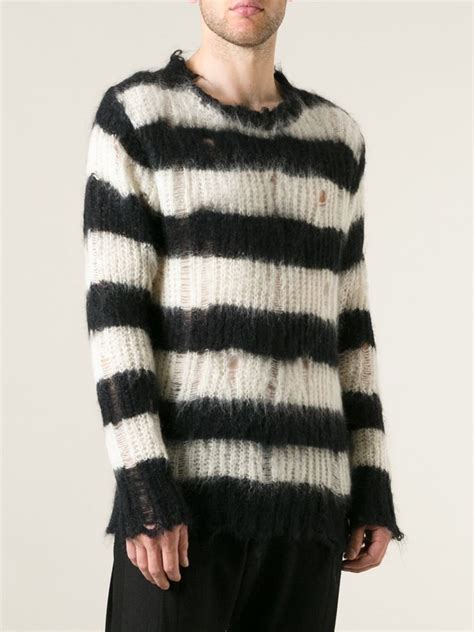 Lyst Junya Watanabe Striped Distressed Knit Sweater In Black For Men