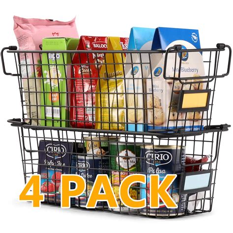 Buy 4 Pack Large Stackable Wire Baskets For Pantry Storage And