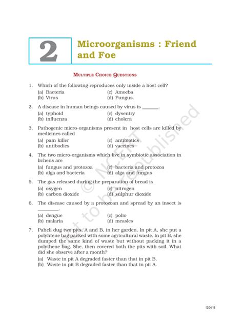 NCERT Exemplar Class 8 Science Chapter 2 Microorganisms Friend And Foe