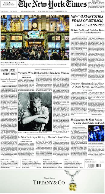 The New York Times In Print For Saturday Nov 27 2021 The New York