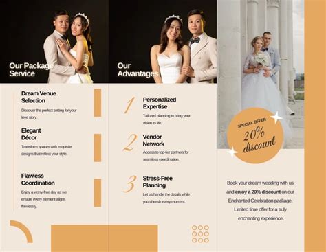 Beige Wedding Tri Fold Brochure Template Venngage