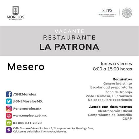 Restaurante La Patrona Oferta Vacante De Mesero Cadena Sur Multimedios