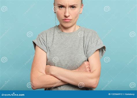 Grumpy Angry Tough Woman Crossed Arms Emotional Stock Photo Image Of