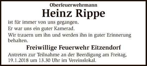 Traueranzeigen Von Heinz Rippe Trauer Kreiszeitung De