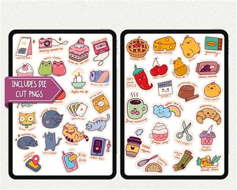 kawaii stickers planner goodnotes png printable digital