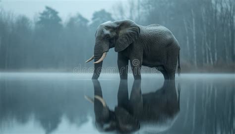 Elephant Standing by a Calm Water Body Stock Photo - Image of wildlife ...