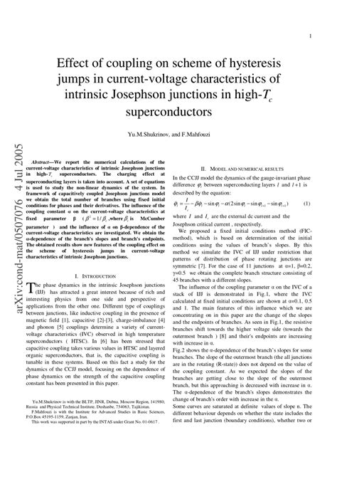 Pdf Effect Of Coupling On Scheme Of Hysteresis Jumps In Current