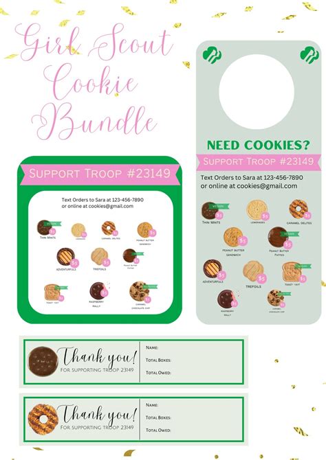 Customizable Girl Scout Cookie Printable Bundle, Door Hanger, Business ...