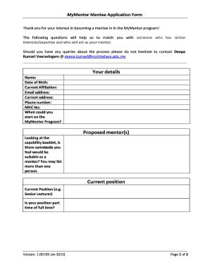 Fillable Online Mentee Application Vers Fax Email Print Pdffiller
