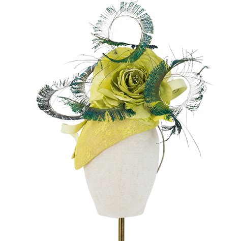 Chartreuse Green Straw And Lace Headpiece With Silk Rose Jenny