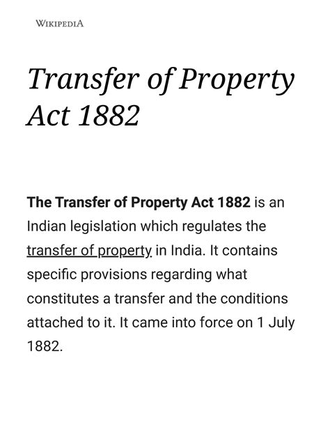 Transfer Of Property Act 1882 Wikipedia Transfer Of Property Act