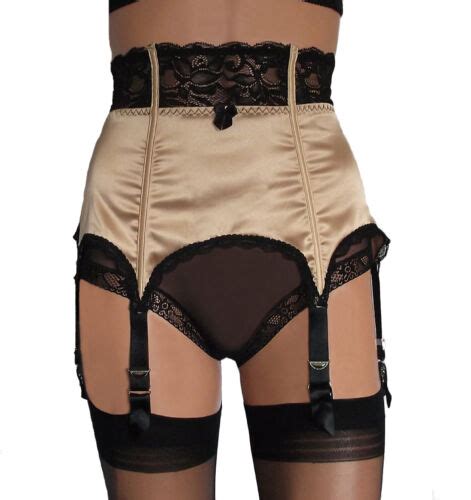 Satin 6 Strap Suspender Belt Waspie With Lace High Waist And Front